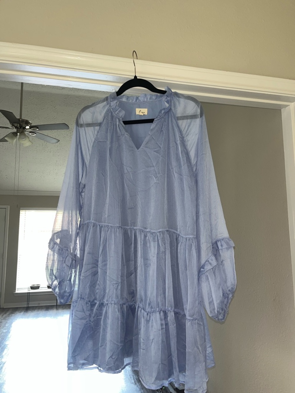 Light Blue Sheer Tiered Tunic Dress